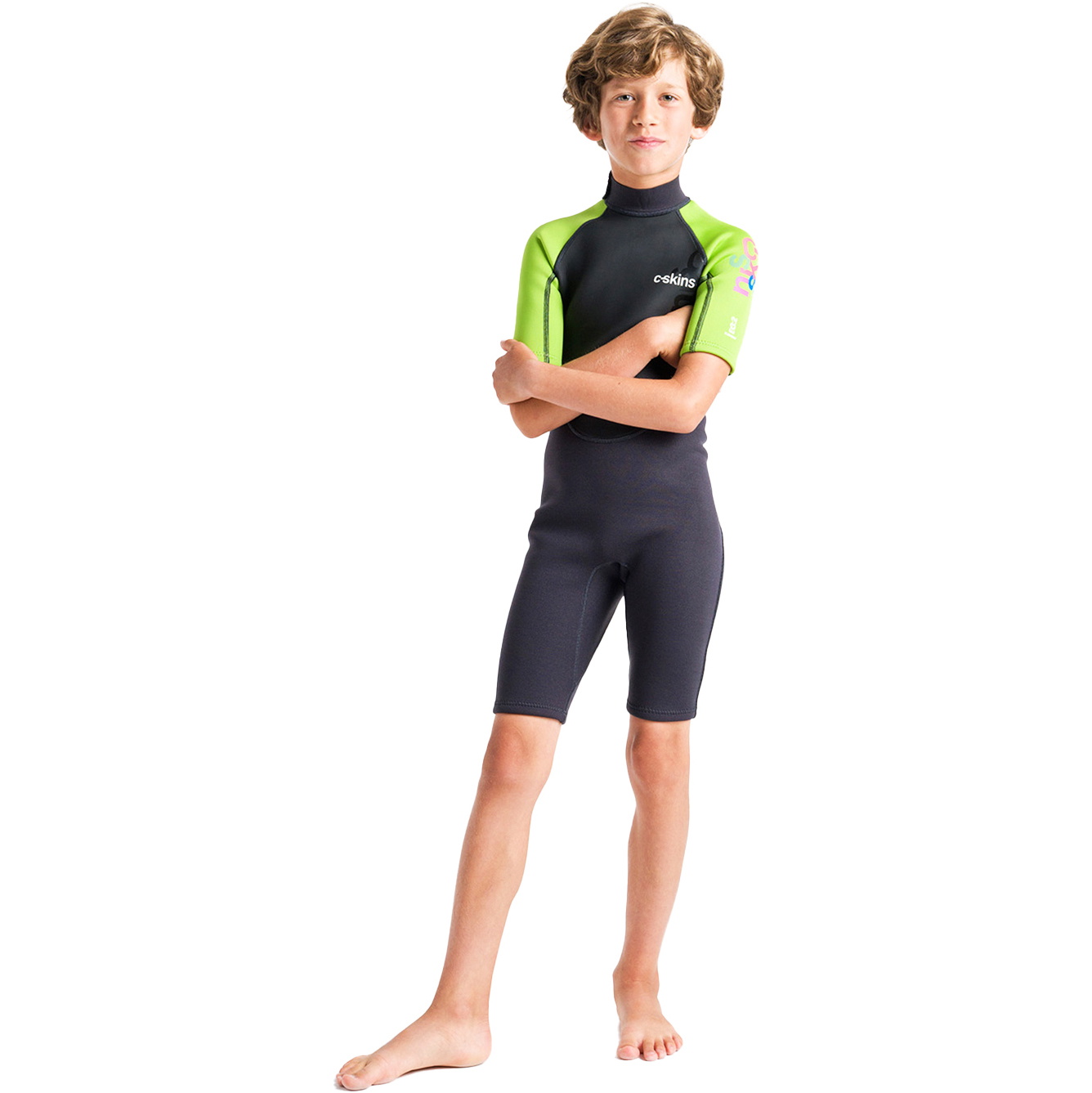 2026 C-Skins Junior Element 3/2mm Back Zip Shorty Wetsuit C-EL32SHJ - Anthracite / Lime